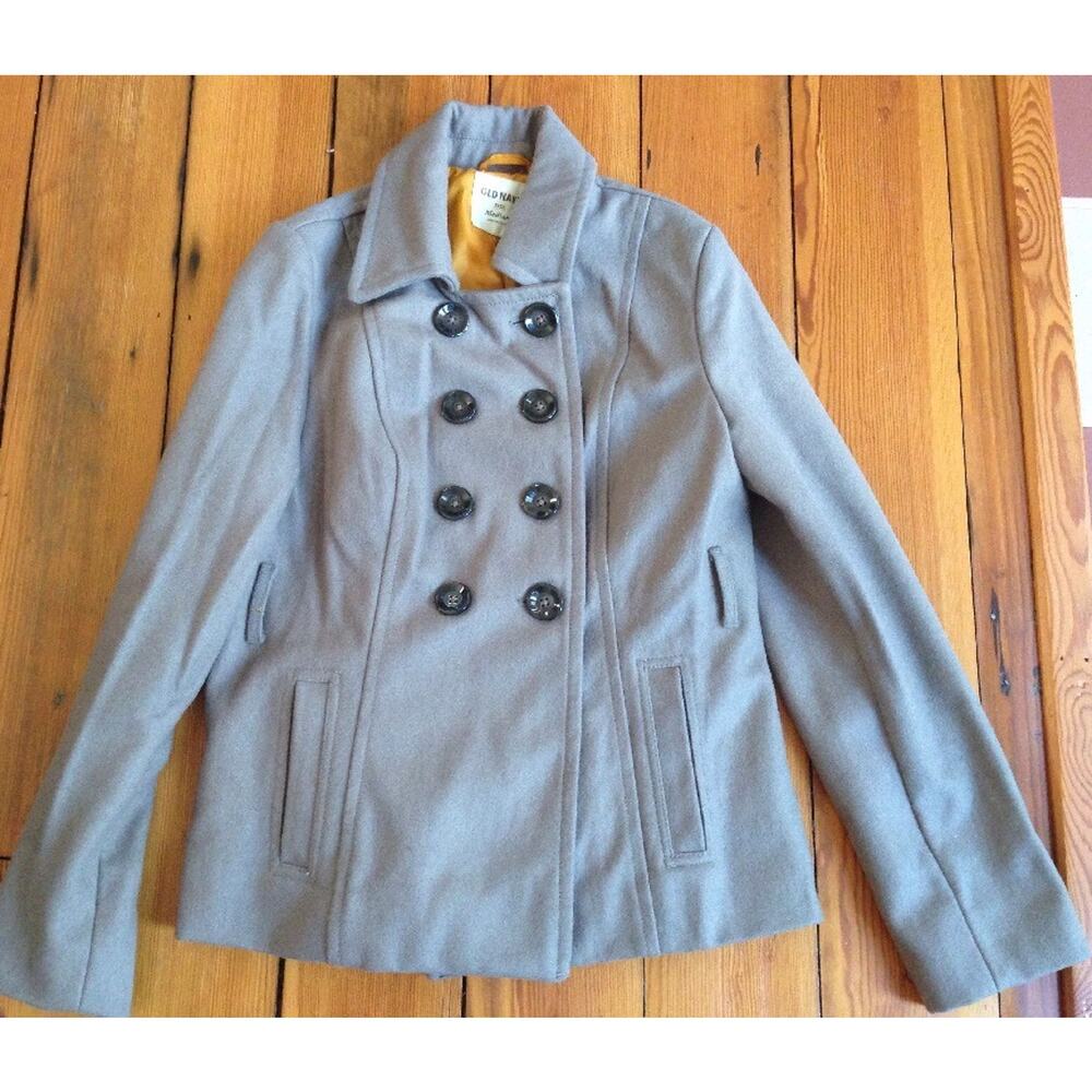 Old Navy Double Brested Peacoat Gray Wool Blend Fitted Coat Jacket M